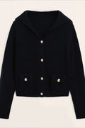 College Style Navy Collar Knit Cardigan