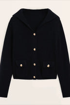 College Style Navy Collar Knit Cardigan