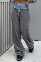 Color Block Casual Straight Wide Leg Jeans