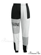Color Block Jogger Letter Patchwork Print Knitting Casual Slant Pocket Pants