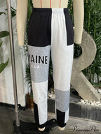 Color Block Jogger Letter Patchwork Print Knitting Casual Slant Pocket Pants