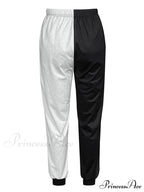 Color Block Jogger Letter Patchwork Print Knitting Casual Slant Pocket Pants