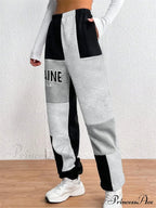 Color Block Jogger Letter Patchwork Print Knitting Casual Slant Pocket Pants