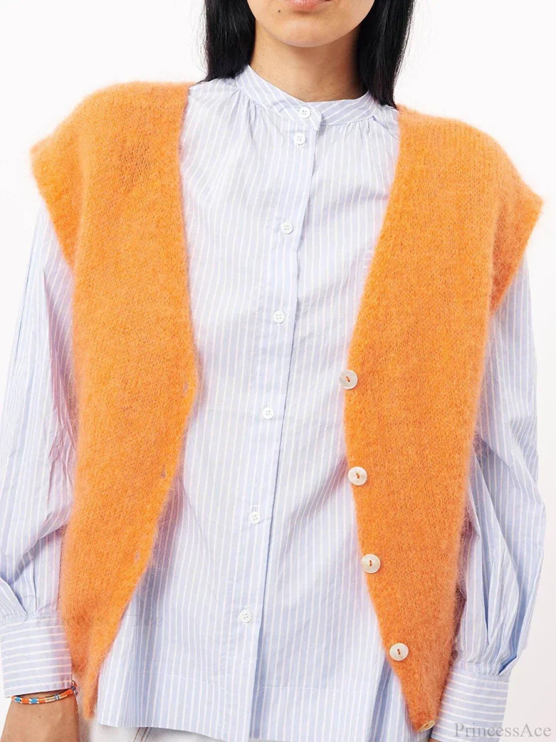 Colorful Furry Button-Up Sleeveless Cardigan