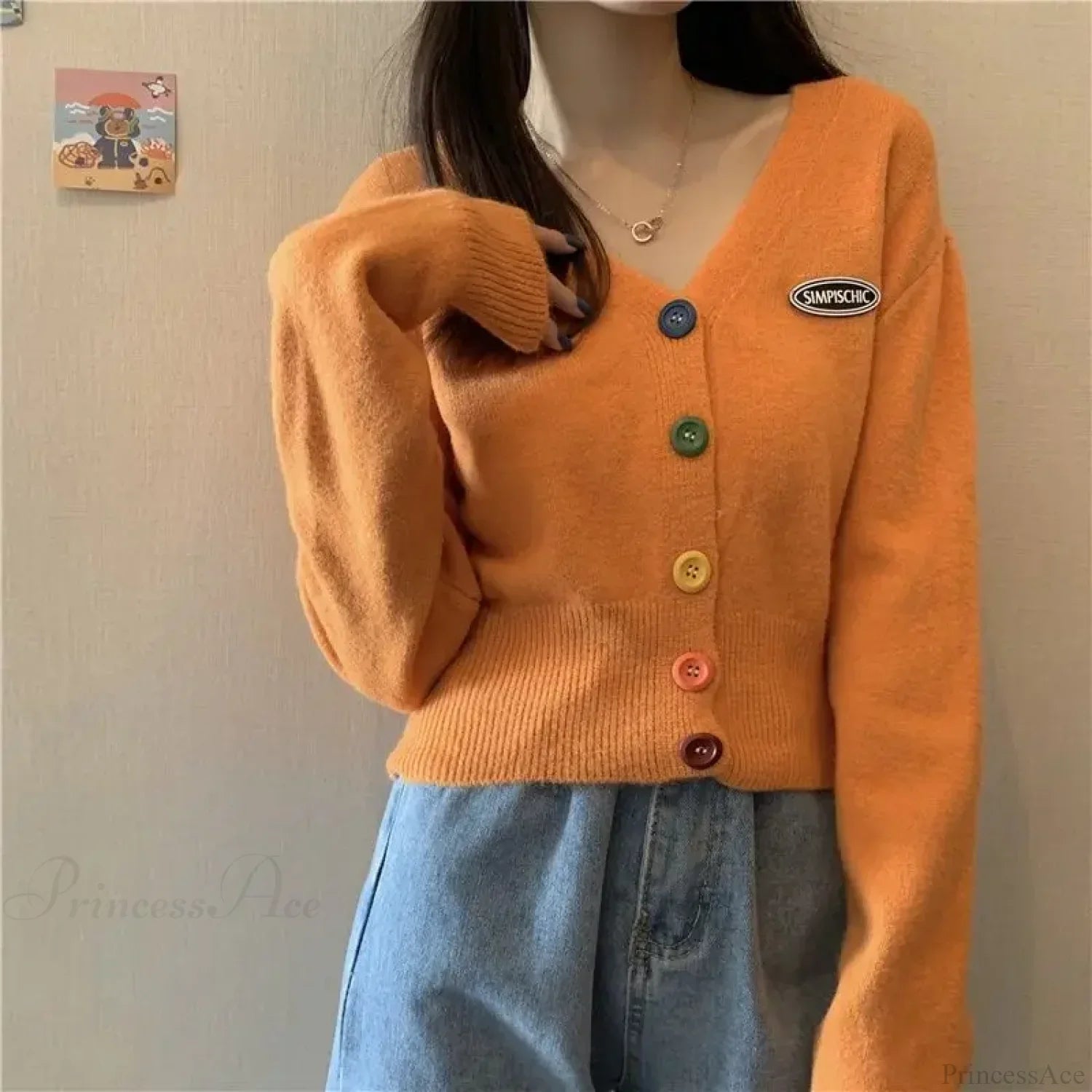 Colorful V-Neck Loose Long Sleeve Casual Knit Cardigan