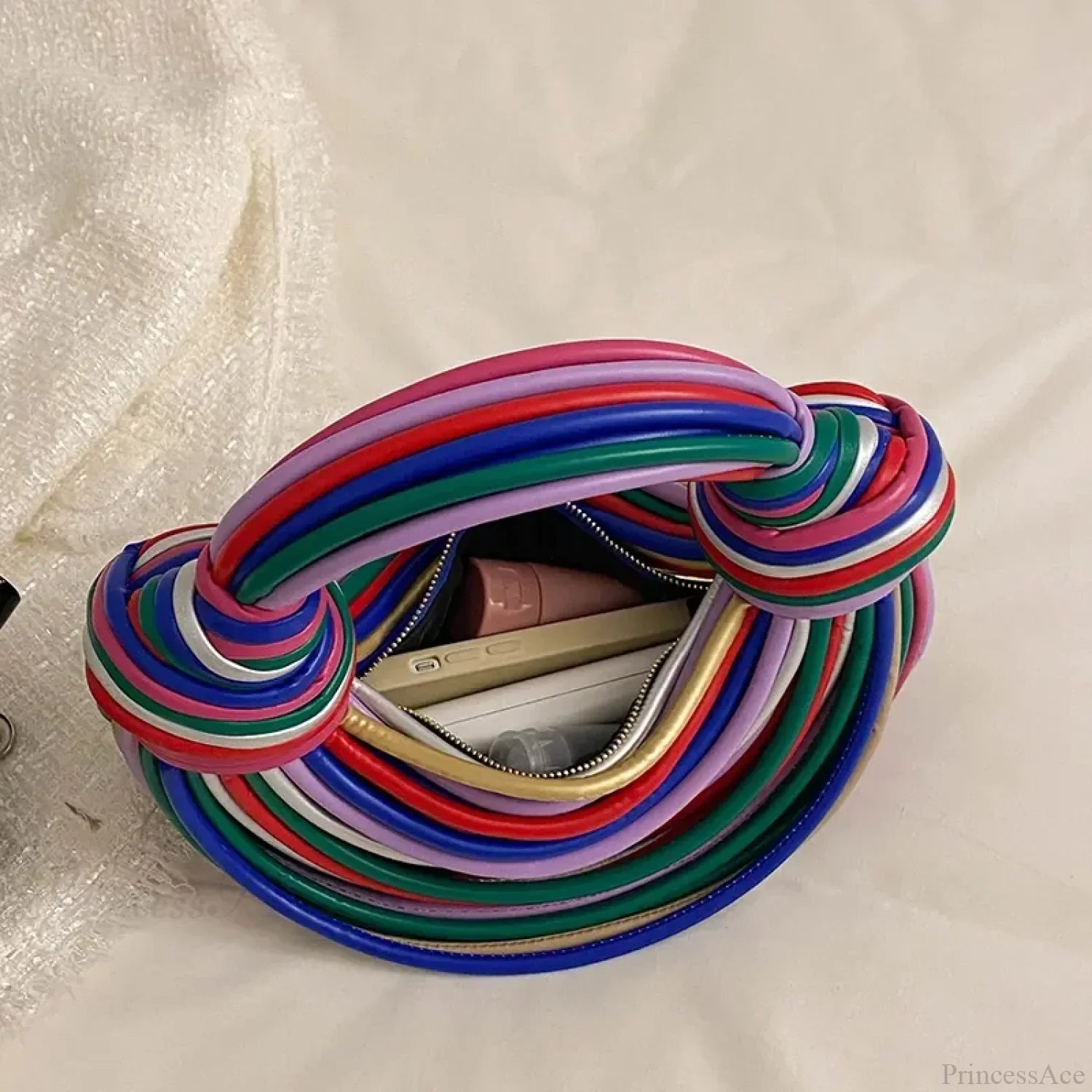 Colourful Rainbow Noodles Shaped Luxury Designer Women Handbag Clutch