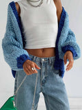 Contrast Color Open Front Loose Knit Cardigan