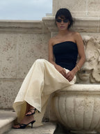 Apricot Contrast Color Tube Long Dress