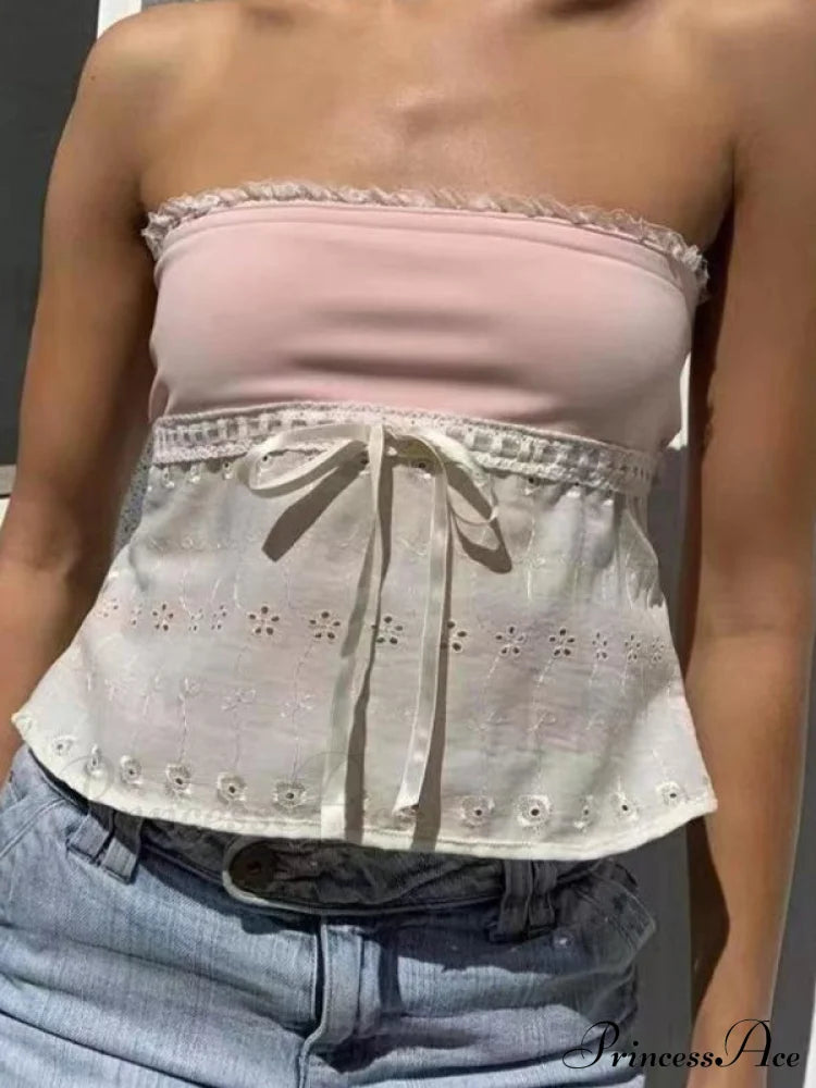 Delicate Lace Hollow Splicing Sexy Slim Crop Top