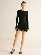 Contrast Ruffle Slim Dress