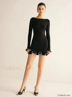 Contrast Ruffle Slim Dress