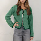 Contrast Stitching Long Sleeve Button Cardigan