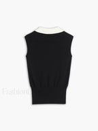 Contrast Trim Collar V-neck Knit Sweater Vest