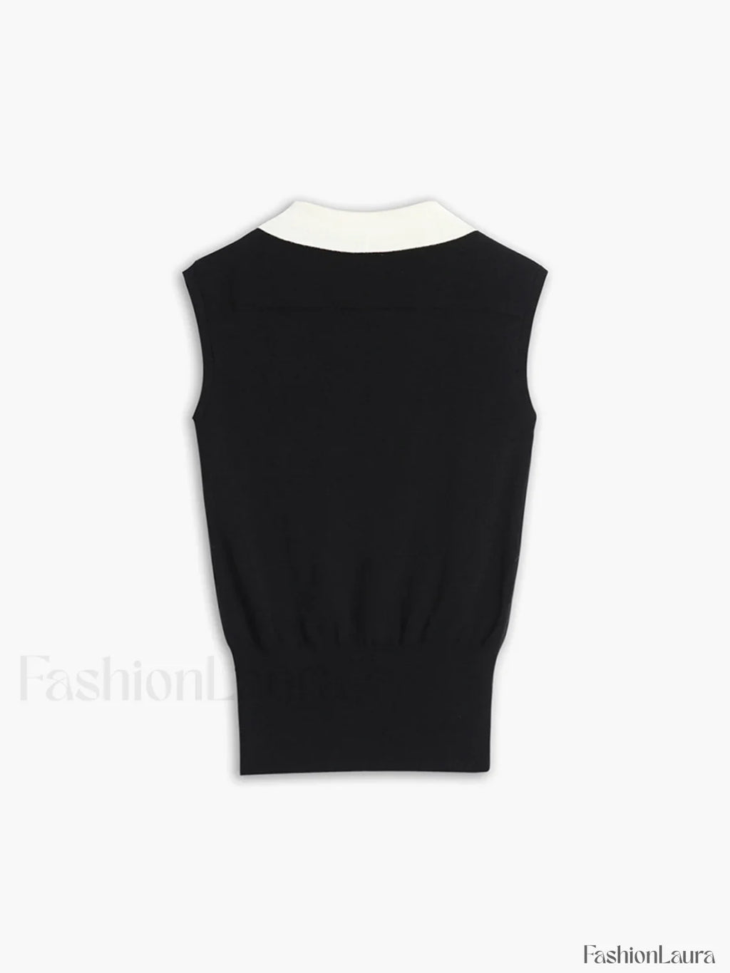 Contrast Trim Collar V-neck Knit Sweater Vest