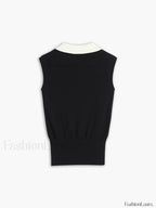 Contrast Trim Collar V-neck Knit Sweater Vest