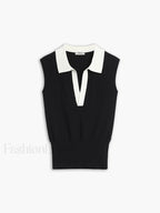 Contrast Trim Collar V-neck Knit Sweater Vest