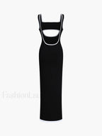 Black Contrast Trim Cutout Long Sweater Dress