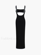 Black Contrast Trim Cutout Long Sweater Dress