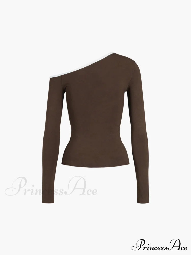 Contrast Trim Off Trendy Shoulder Long Sleeve Shirt