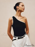 Contrast Trim One Trendy Shoulder Off Tank Top