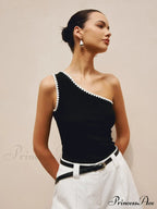 Contrast Trim One Trendy Shoulder Off Tank Top