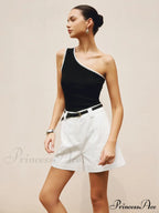 Contrast Trim One Trendy Shoulder Off Tank Top