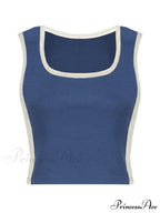 Contrast Trim Rib-Knit Trendy Crop Cami Top