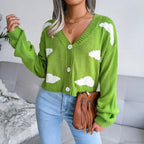 Contrasting Colors V-Neck Knitted Knit Cardigan