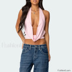 Coquette Deep V-Backless Crop Top