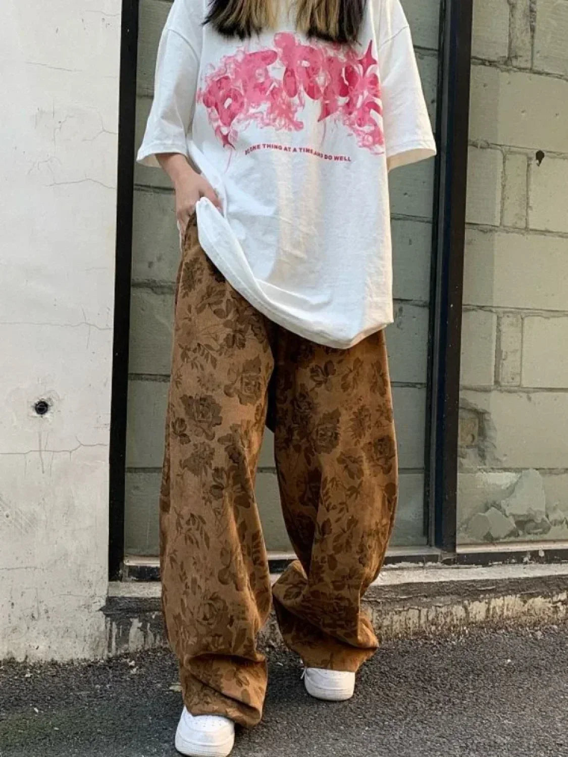 Corduroy Vintage Print High Waist Jogger Pant