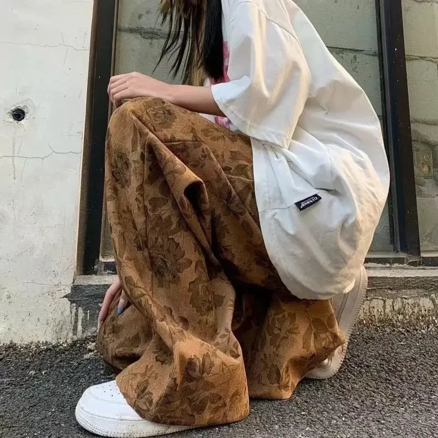 Corduroy Vintage Print High Waist Jogger Pant