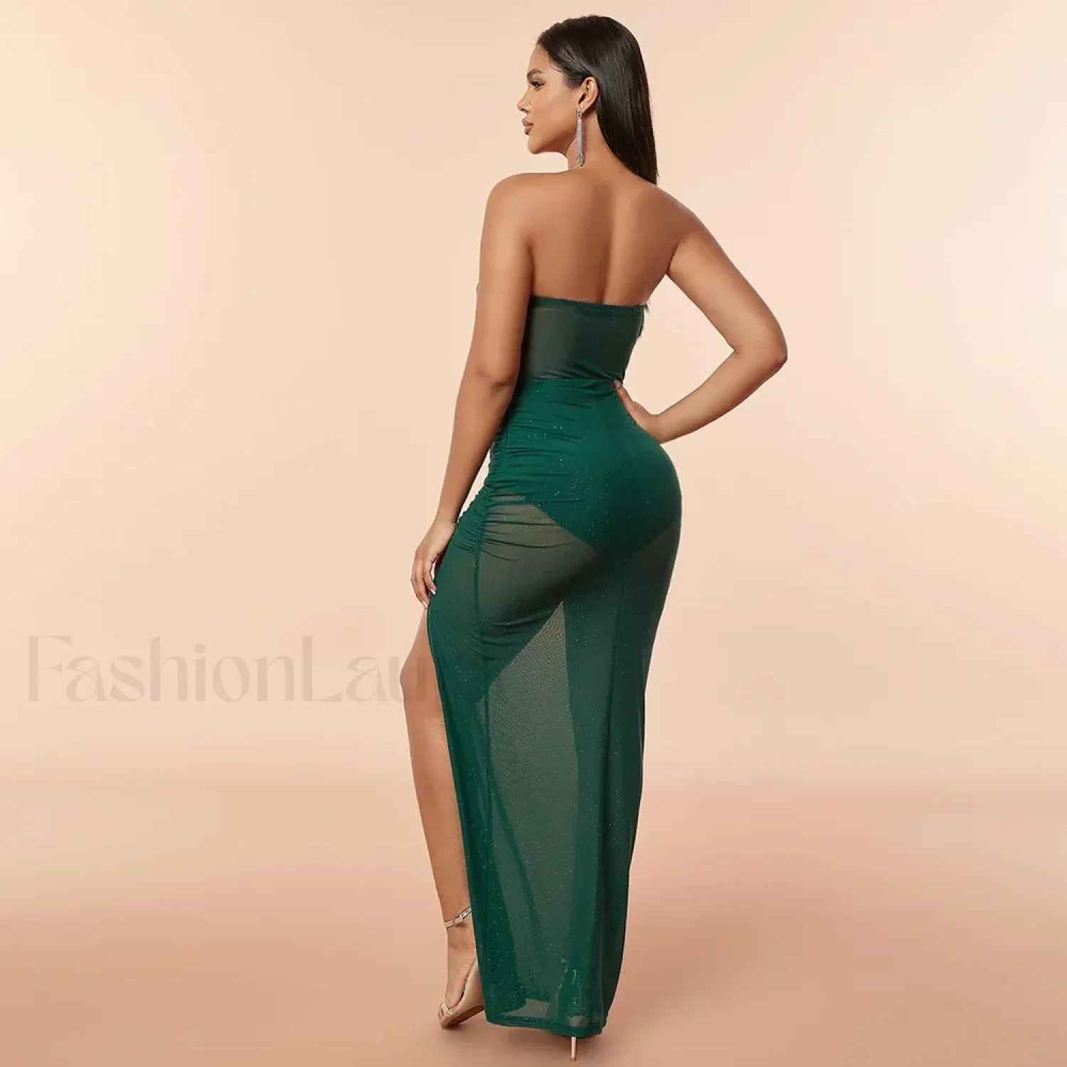 Green Corset Slit Folds Maxi Dress