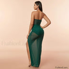 Green Corset Slit Folds Maxi Dress