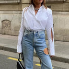 Cotton Casual White Blouse Office Lady Blouse