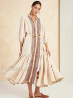 Cotton Flare-Sleeve Boho Dress