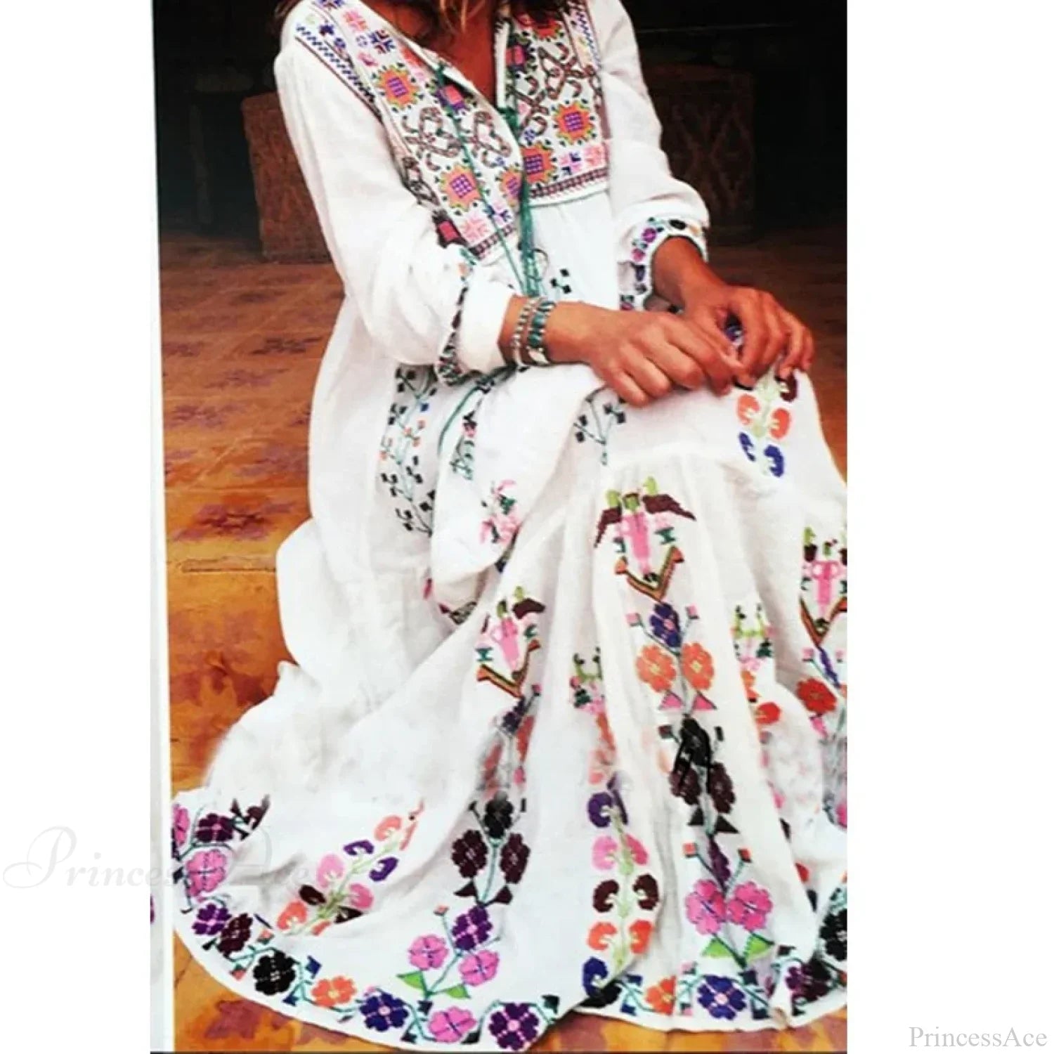 Cotton Floral Embroidered Maxi Dress