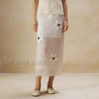 Cotton Floral Organza Slit Skirt