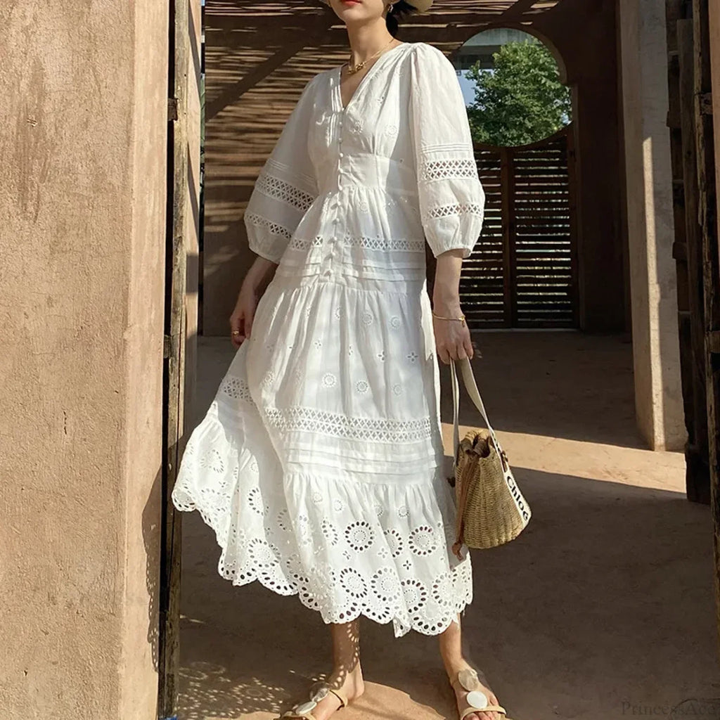 Cotton Floral V-neck Slim Summer Boho Dress