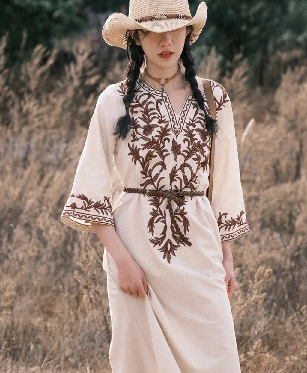 Cotton Linen Floral Boho Dress