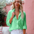 Cotton Linen Long Sleeve Button-up Office Blouse