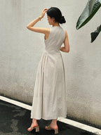Cotton And Linen Pleated Cutout Long Dress