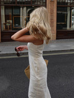 White Cotton And Linen Sleeveless Long Dress