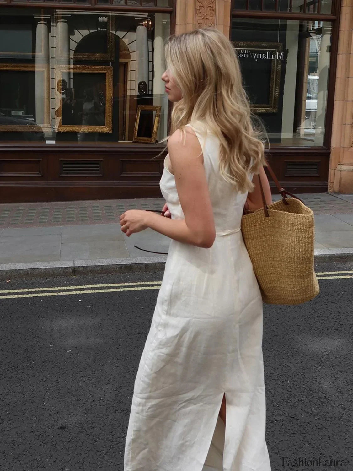 White Cotton And Linen Sleeveless Long Dress