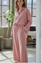 Solid Color High-waisted Linen Cotton Shirt Set