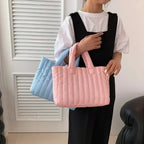 Cotton Padded Quilted Solid Color Commuter Handbag