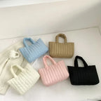 Cotton Padded Quilted Solid Color Commuter Handbag