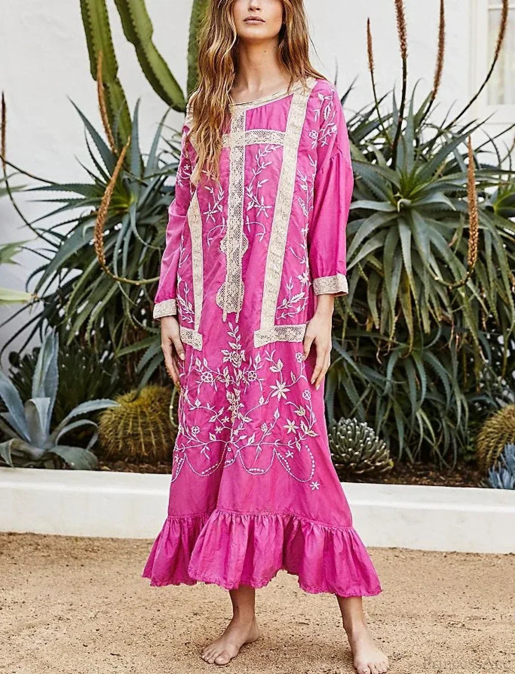 Cotton Rayon Long Sleeve Boho Dress