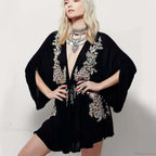 Cotton Rayon Purple Floral Embroidery Boho Dress
