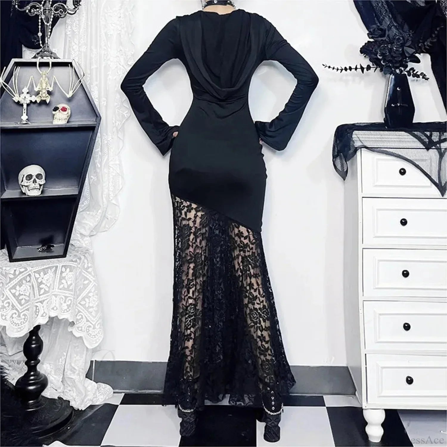 Covered Cross Empty Lace Full Dress