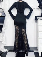 Covered Lace Cross Hollow Full-Length Dress
